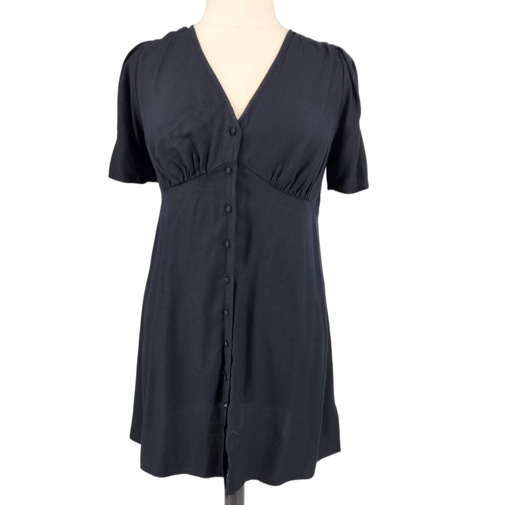 Old Navy Babydoll Dress – Black Milkmaid Puff Sleeves Button Front - Size Large